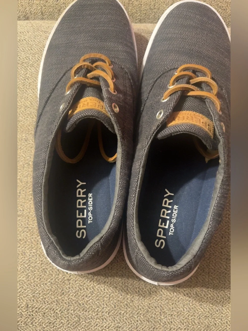 Sperry Charcoal Canvas Boat Shoes with Tan Laces